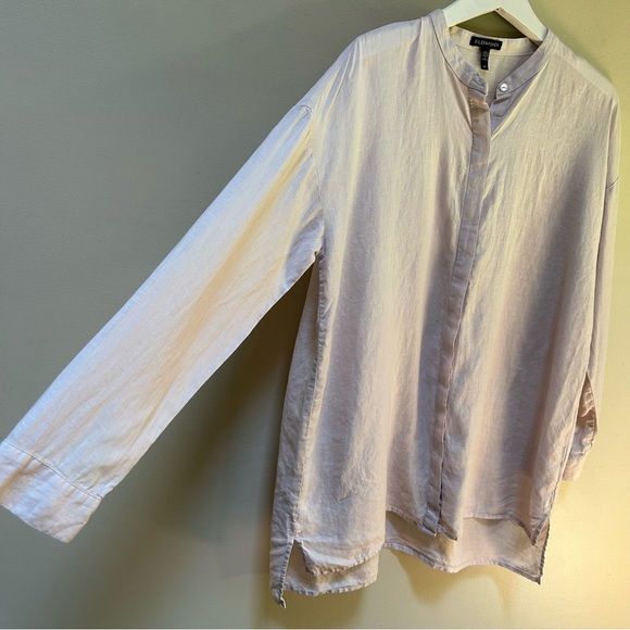 Eileen Fisher ~Pale Lavender Organic Linen Long Sleeve Button Front Tunic-Small - Picture 4 of 11